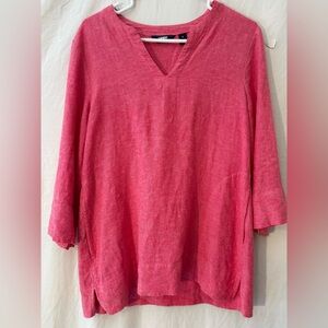 Lands' End Women's Linen Rose Tunic Top with side pockets.